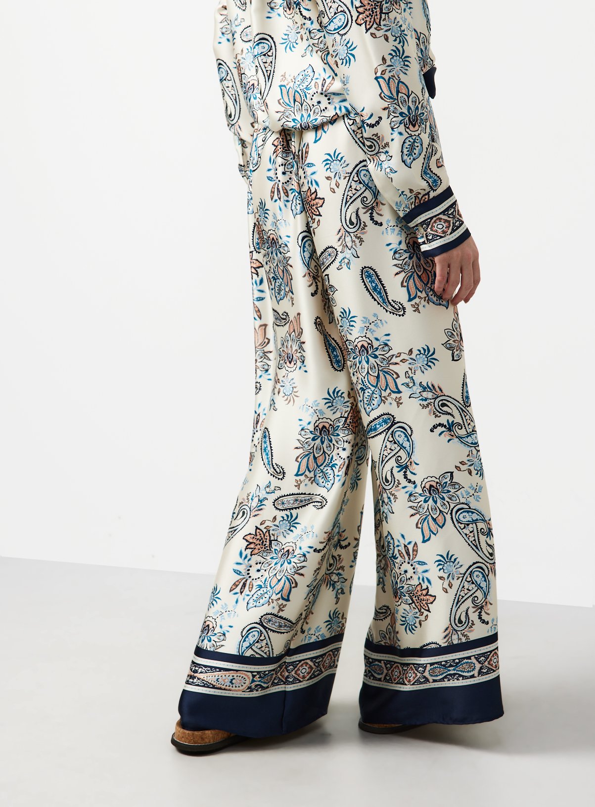 Cream Paisley Scarf Print Wide Leg Co-ord Trousers 8 - Image 4 thumbnail